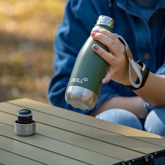 Small Water Bottles for Kids -9 oz Stainless Steel Insulated Vacuum Water Bottle for School Metal Leak Proof Cola Shape Mini Water Bottle for Boys (Grass Green)