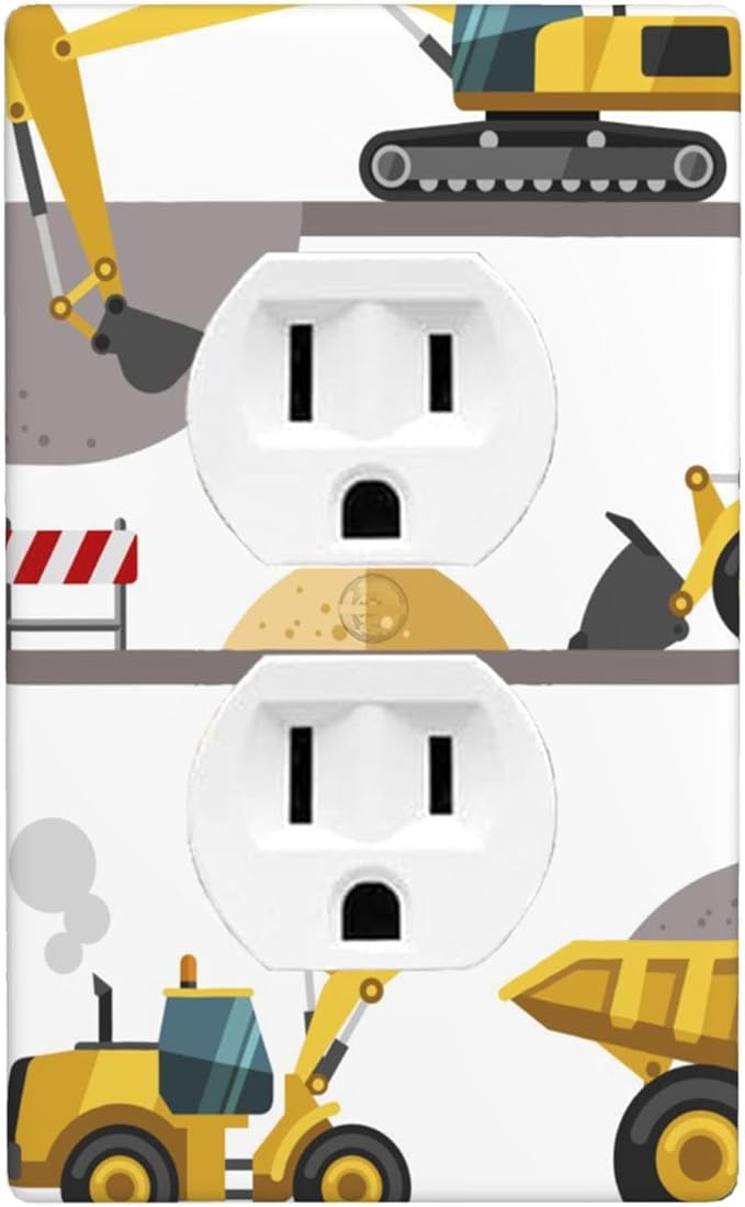Construction Truck 1-Gang Duplex Wall Plate, Excavator Truck Vehicle Outlet Cover for Boys Kids Room, Playroom & Bedroom