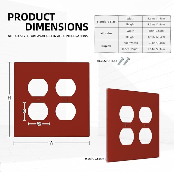 Decorative Solid Thick Red 2 Gang Double Duplex Wall Plate Receptacle Outlet Cover Dark Carmine Red Dual Combination Outlet Light Switch for Electric Socket Plug Covers