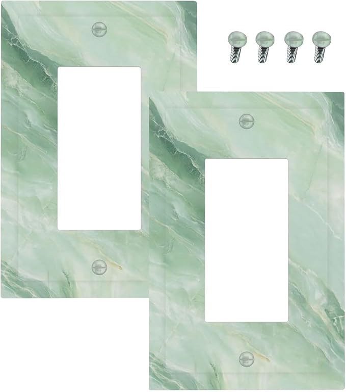 Outlet Covers Green Marble Luxury Abstract 1 Gang Duplex Light Switch Cover Plate Decorative Wall Plates Electrical Switchplate Receptacle for Bathroom Bedroom Decor（2 Pack）