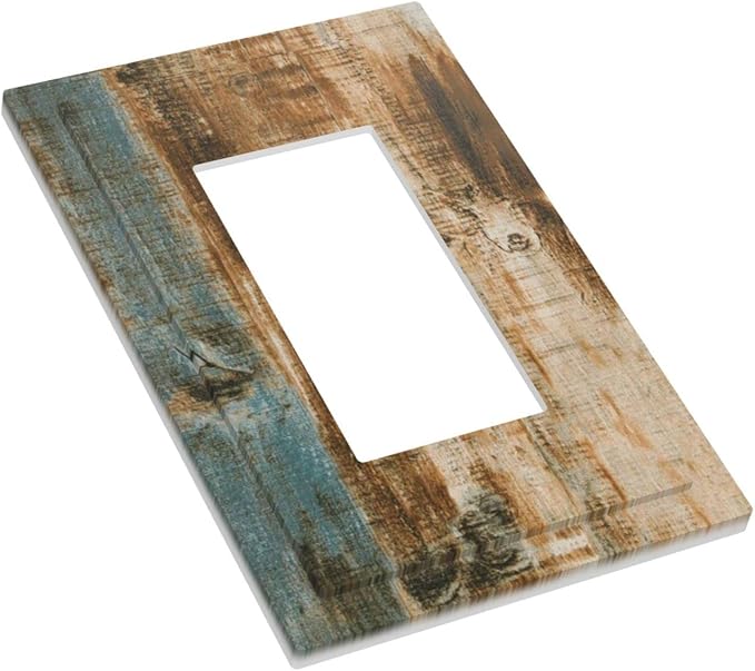 Retro Rustic Barn Wood Teal Green Brown 1 Gang Rocker/Decor Outlet Light Switch Wall Plate Cover Faceplate Decorative Faceplate Switchplates Farmhouse Cabin Bathroom Home Living Room Bedroom Decorate