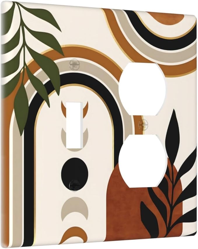 Boho Mid Century Arch Plant Leaves Sun Moon Wallplates 1 Toggle 1 Duplex Switch Plate Electrical GFCI Faceplate Decorative Light Switch Covers for Bedroom Living Room Decor