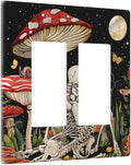Mushroom Skull Skeleton Moon Star Plants Flora Light Switch Cover Double Rocker Wall Plate 2 Gang Decorative Gfci Electrical Switchplate Home for Bathroom Bedroom Kitchen Decor 4.6"X4.5"