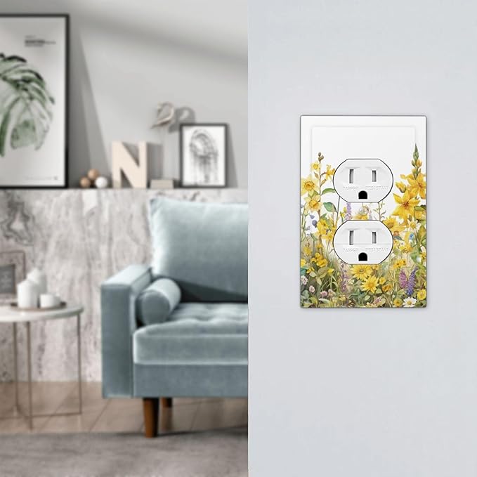 Wildflowers Sunflower Lavender Daisy Floral Outlet Covers 1 Gang Duplex Light Switch Cover Decorative Switch Plates Electrical Receptacle Faceplate Wall Plate for Bedroom Living Room Decor