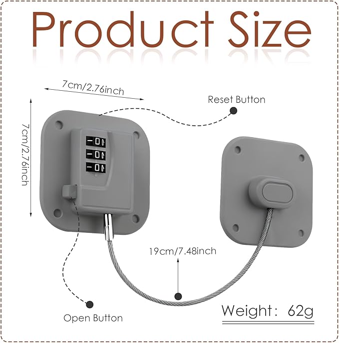 Refrigerator Lock, Combination Lock for Refrigerator Cabinets, Drawers, Heavy Duty Fridge Lock, Easy Install No Keys Needed (Gray-1Pack)
