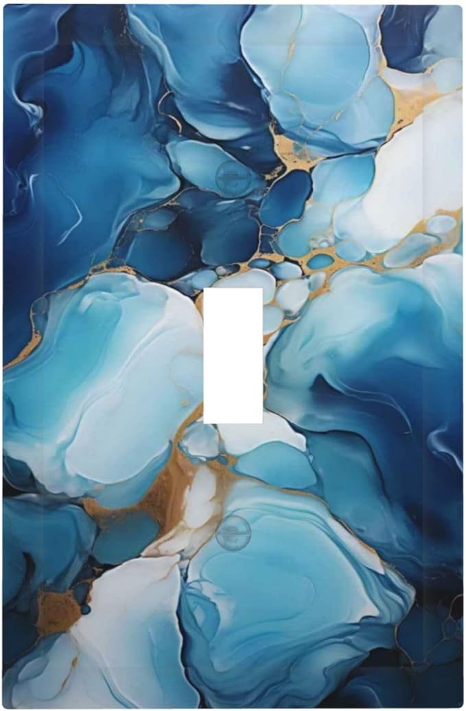 Decorative Light Switch Plate Covers Artistic Abstract Blue Marble Gold Line Painted 1 Gang Wall Plate Single Toggle Switch Cover Plate Jumbo Electrical Switchplate Receptacle Faceplate