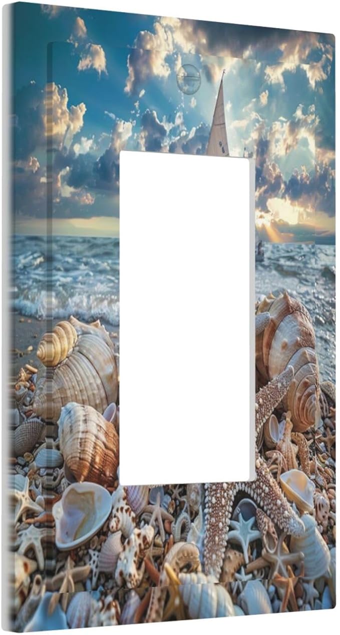 Outlet Covers Summer Sea Beach Starfish Seashell Sailboat 1 Gang Light Switch Cover Plate Single Rocker Switch plate Covers Decorative Wall Plates Electrical GFCI Receptacle for Home Decor