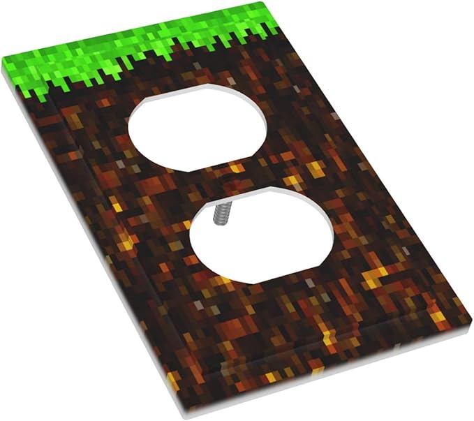 Outlet Covers Pixel Grass Block 1 Gang Duplex Light Switch Cover Plate Decorative Wall Plates Electrical Switchplate Receptacle for Kids Room Home Decor（2 Pack）