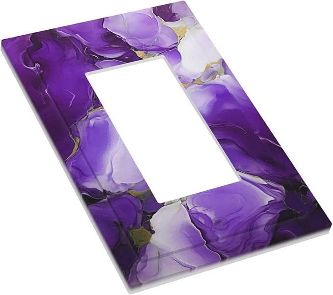 Decorative Outlet Covers Abstract Luxury Purple Gold Marble Textures 1 Gang Single Decora GFCI Device Light Switch Covers Plate 1 Rocker Wall Plate Jumbo Face Plate for Bedroom Decor