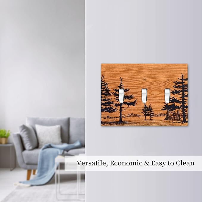 Pine Forest Natural Scenery Silhouette Wood Grain Decorative Switch Plates 3 Gang Wall Plate Triple Toggle Light Switch Cover Faceplate Electrical Wall Panels for Farmhouse Home Decor
