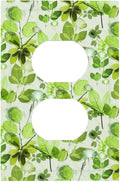 Green Leaves Spring Plant Floral Outlet Covers 1 Gang Duplex Light Switch Cover Decorative Switch Plates Electrical Receptacle Faceplate Wall Plate for Bed Room Living Room Decor
