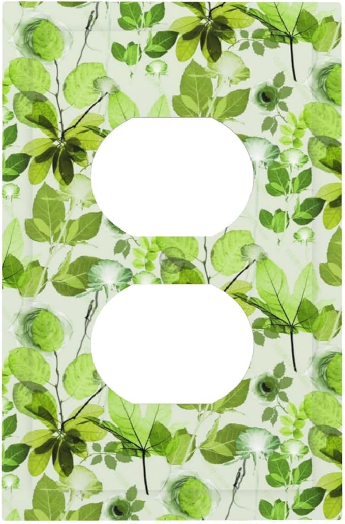 Green Leaves Spring Plant Floral Outlet Covers 1 Gang Duplex Light Switch Cover Decorative Switch Plates Electrical Receptacle Faceplate Wall Plate for Bed Room Living Room Decor