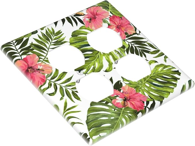 Tropical Plant Green Palm Outlet Covers 2-Gang Duplex Light Switch Cover Decorative Gfci Wall Plate Covers Electrical Receptacle Switch Plate Cover Plug Faceplate for Bathroom Decor