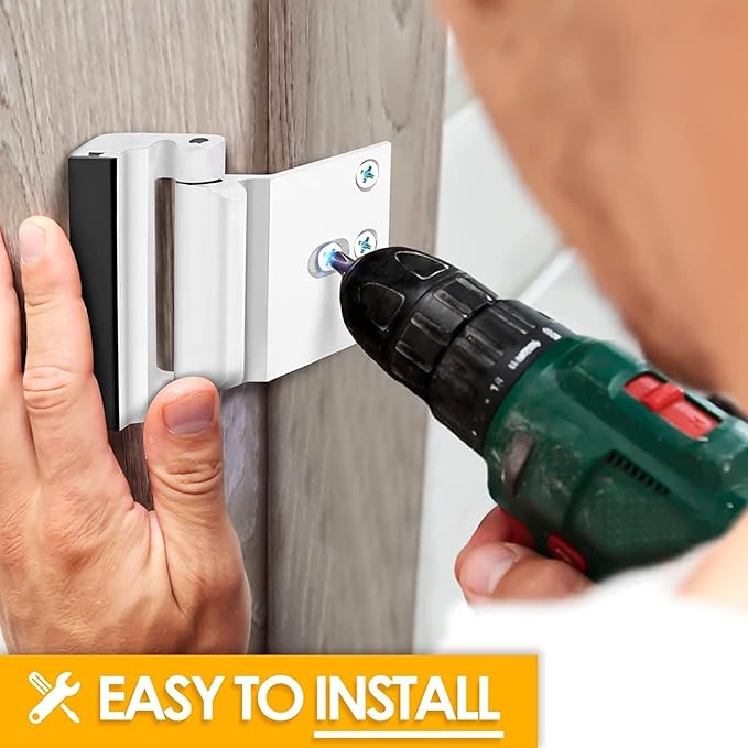 Home Security Door Reinforcement Lock - Child Proof High Security Door Lock Front Door Locks for Kids Safety Withstand 800 lbs Top Door Latch Lock Flip Door Guardian for Inward Swinging Inside Door
