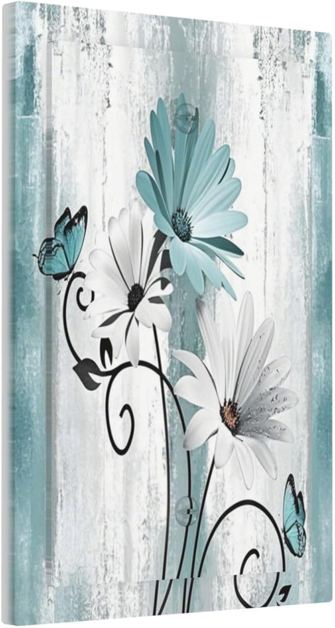 Light Switch Covers Teal Daisy Floral Butterfly Vintage Wood Decorative Switch Plates 1 Gang Blank No Device Outlet Covers Electrical WallPlates for Bathroom Bedroom Decor