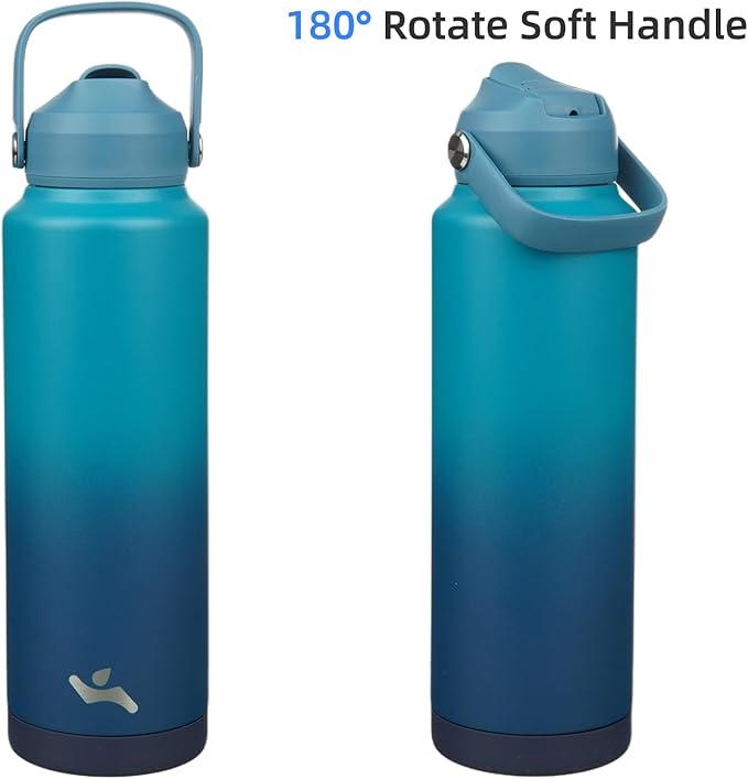 Konokyo Insulated Water Bottle with Straw Lid,40 oz Stainless Steel Vacuum Metal Bottle with Silicone Handle,Vast