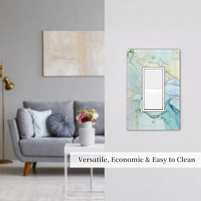 Decorative Outlet Covers Teal Gold Marbling Turquoise 1 Gang Single Rocker Light Switch Cover Plate Wall Plates GFCI Faceplate for Bathroom living Room Decor