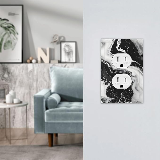 Ink Painting Marble Black White Abstract Luxurious Print Outlet Covers 1 Gang Duplex Light Switch Cover Decorative Switch Plates Electrical Receptacle Faceplate Wall Plate for Kitchen Office Decor