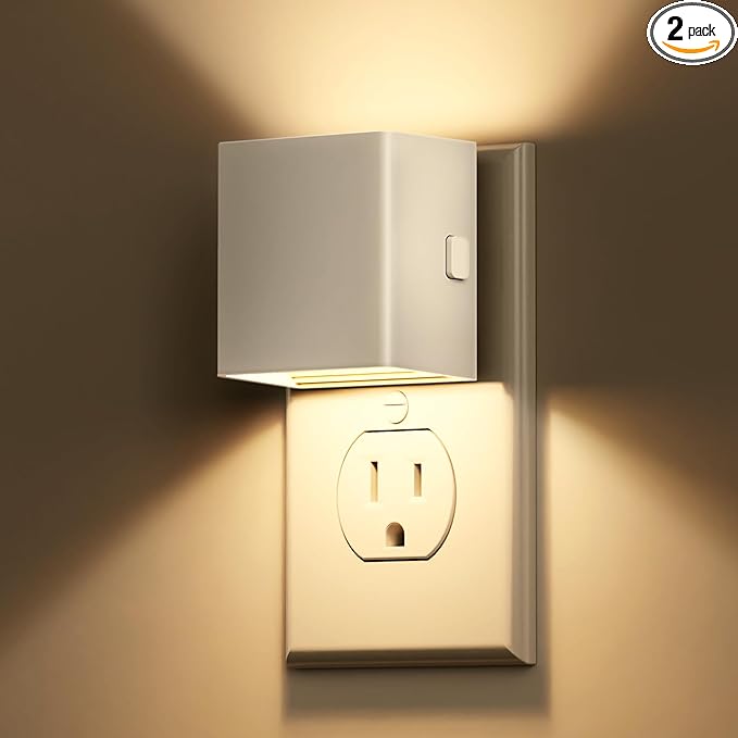 L LOHAS LED Night Light, 2 Pack Night Lights Plug into Wall, Dusk to Dawn Sensor, 0-100LM Adjustable Brightness, Soft White 3000K, Dimmable NightLight for Hallway, Bedroom, Stairway