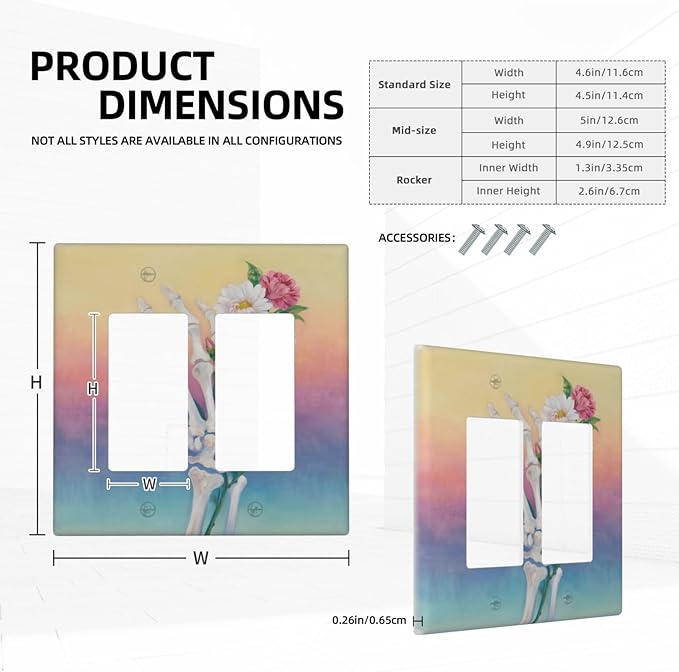Skeleton Flower Double Rocker Wall Plate Decorative 2 Gang Light Switch Covers Electrical Switchplate Home Decorate Faceplat for Bathroom Bedroom Kitchen Room 4.5 x 4.5 Inch