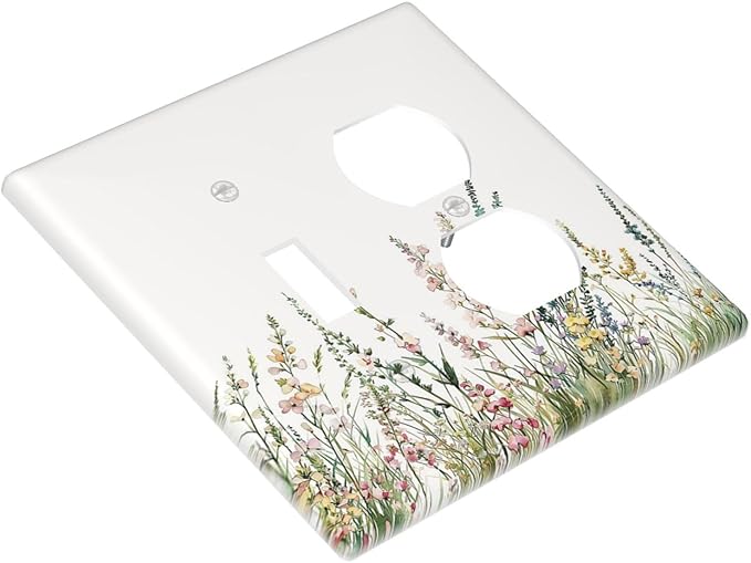 Wallplates Boho Wildflower Green Leaves Rustic Floral Botanical 1 Toggle 1 Duplex Switch Plate Electrical GFCI Faceplate Decorative Light Switch Covers for Bedroom living Room Decor