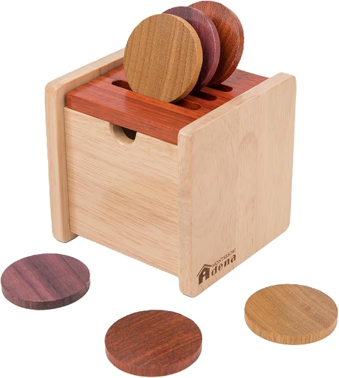 Adena Montessori Coin Box -Natural Wood Object Permanence Box Toy for 1-Year-Old Babies, Wooden Montessori Developmental Toy for 6-12 Month Infants, Early Learning Gift for Kids