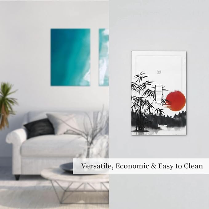 Decorative Light Switch Plate Covers Artistic Describe Black Bamboo Japanese Red Sun 1 Gang Wall Plate Single Toggle Switch Cover Plate Jumbo Electrical Switchplate Receptacle Faceplate