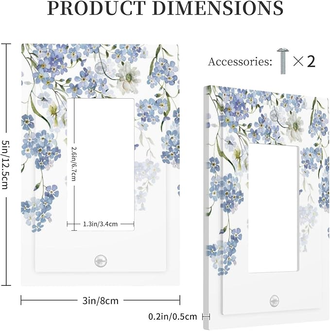 Hydrangea Blue Flowers Watercolor Floral Decorative Outlet Covers 1 Gang Single Rocker Light Switch Cover Plate Wall Plates GFCI Faceplate for Bed Room Living Room Decor