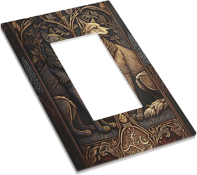 Medieval Wolves Animal Vintage Print Decorative Outlet Covers 1 Gang Single Rocker Light Switch Cover Plate Wall Plates GFCI Faceplate for Farmhouse Home Decor