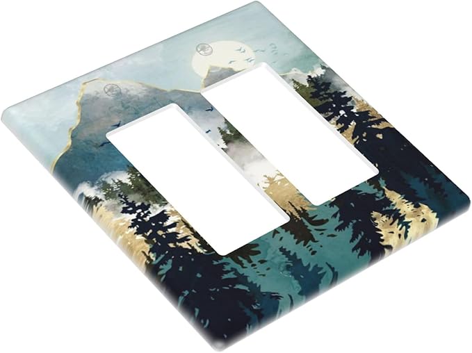 Boho Mountain Forest Abstract Sunset Sunrise Sun 2 Gang Rocker Decora Light Switch Covers Dual Outlet Covers Wall Plate Decorative Switchplate Electrical Faceplate GFCI for Country Bathroom Bedroom