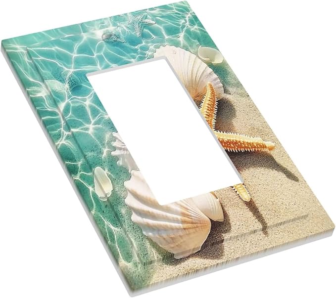 Decorative Outlet Covers Sea Shells And Star Fish In Ocean Beach 1 Gang Single Rocker Light Switch Cover Plate Wall Plates Gfci Faceplate For Bathroom Home Decor