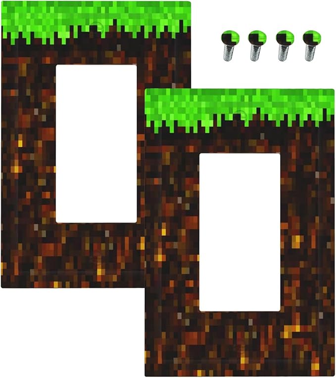Outlet Covers Pixel Grass Block 1 Gang Duplex Light Switch Cover Plate Decorative Wall Plates Electrical Switchplate Receptacle for Kids Room Home Decor（2 Pack）