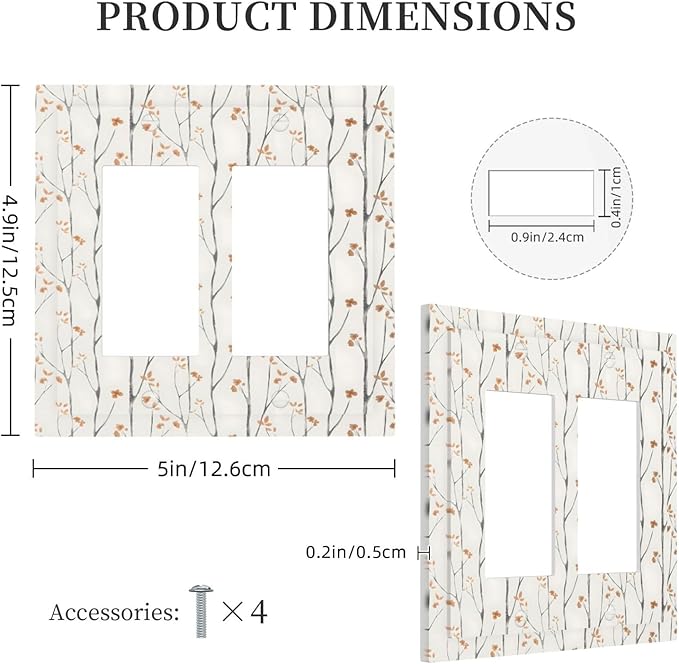 Boho Floral Watercolor Tree Branch Flower Minimalist Decorative Outlet Covers 2 Gang Double GFCI Rocker Electrical Wall Panels Light Switch Cover Plate for Bedroom Living Room Decor