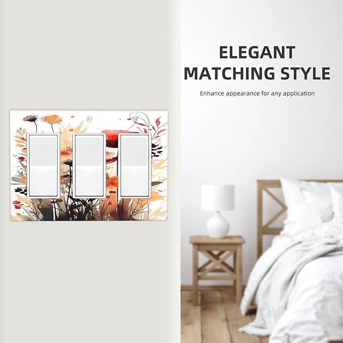Light Switch Covers Country Watercolor Flowers Art Wildflower 3 Gang Rocker Electrical GFCI Decorative Triple Outlet Wall Plate Cover Switchplate for Bedroom Cabin Decor