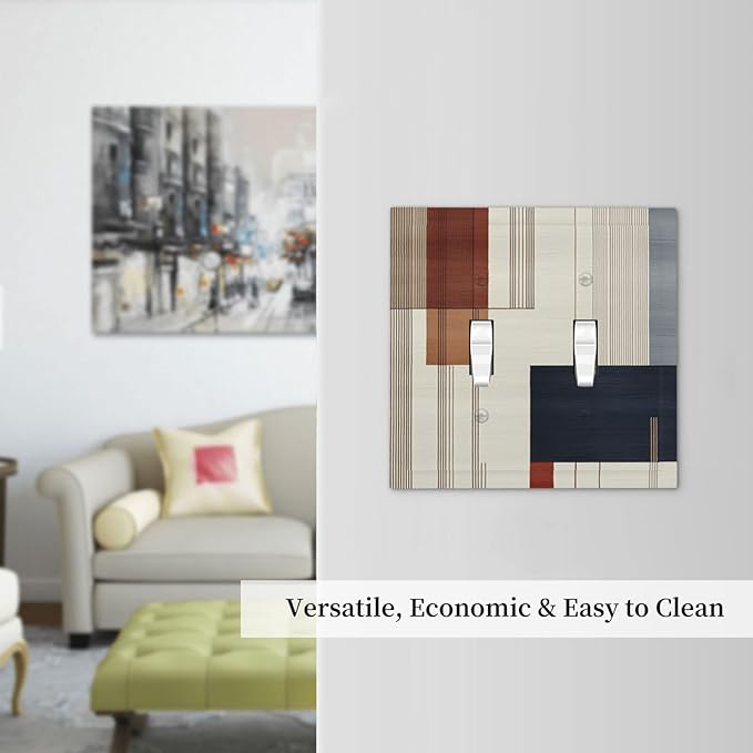 Abstract Geometric 2 Gang Light Switch Cover Modern Squares Double Toggle Wall Plate Decorative Electrical Switchplate Covers for Country Bedroom Kitchen Living Room Home Decor