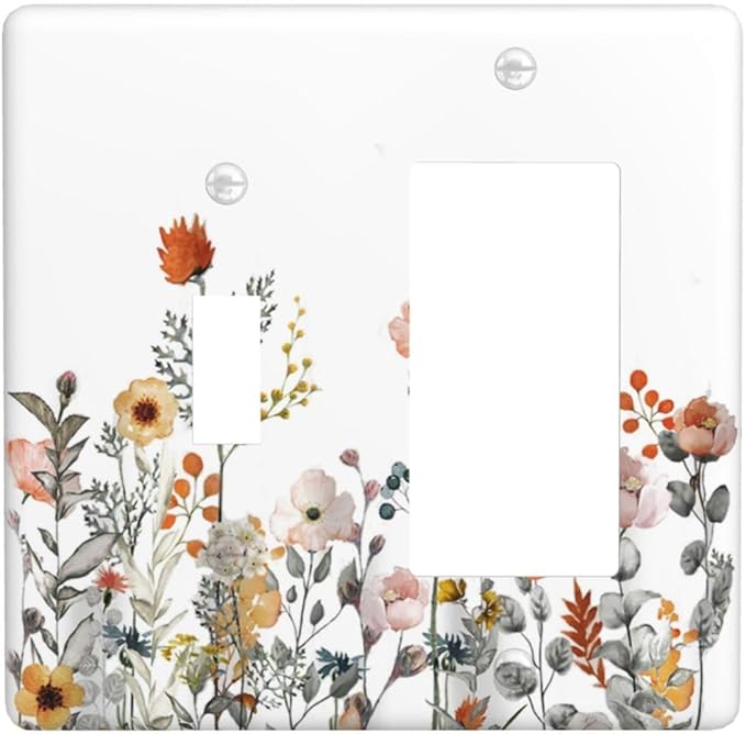 Outlet Covers Colorful Wildflowers Boho Vintage Floral 1 Toggle 1 Rocker Combination Decorative Wall Plate Electrical Switch Plates Light Switch Cover Plate For Bed Room Living Room Decor