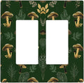 Decorative Outlet Covers Cute Gold Mushtroom Green Plant Leaf 2 Gang Light Switch Cover Plate Double Rocker Wall Plates for Electrical Outlets Switch Plate Covers for Bedroom Home Decor