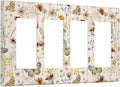 Vintage Butterflies Quad Rocker Decora Wall Plate Decorative Colorful Wildflower 4 Gang Light Switch Cover Cute Bees GFCI Electrical Outlet Switchplate Beige Flower Leaves Dimmer Decor for Bedroom