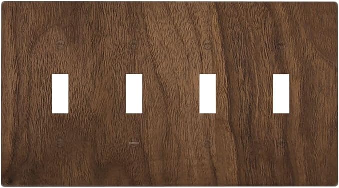Light Switch Cover Plate Dark Brown Wood Grain 4 Gang Quad Toggle Wall Plate Electrical Outlet Cover Decorative Switch Plate Covers for Farmhouse Cabin Decor