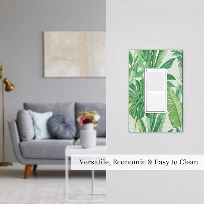 Decorative Outlet Covers Tropical Palm Tree Leaf Green Plant 1 Gang Single Rocker Light Switch Cover Plate Wall Plates Gfci Faceplate For Bed Room Living Room Decor