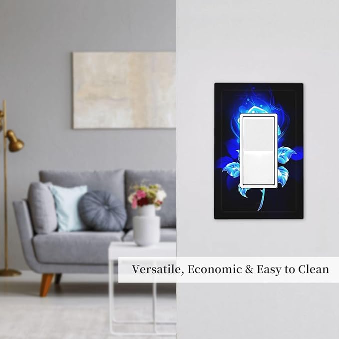 Blue Golden Rose Flower 1 Gang Rocker/Decora Outlet Light Switch Wall Plate Cover Faceplate Decorative Switchplate Kitchen Home Bedroom Decorate