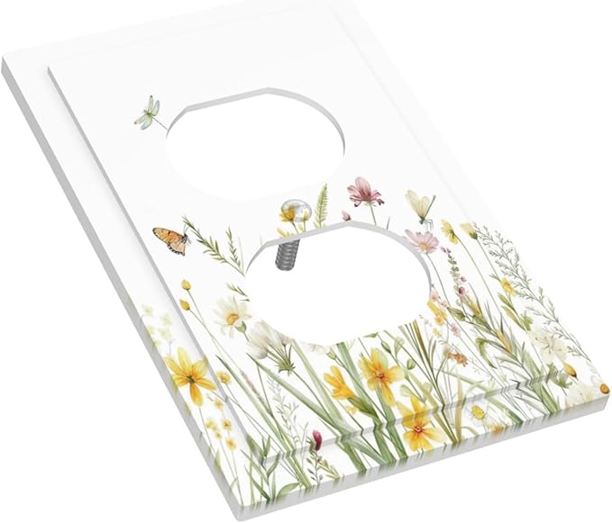 Colorful Wildflowers Dragonfly Butterfly Floral Outlet Covers 1 Gang Duplex Light Switch Cover Decorative Switch Plates Electrical Receptacle Faceplate Wall Plate for Bedroom Living Room Decor