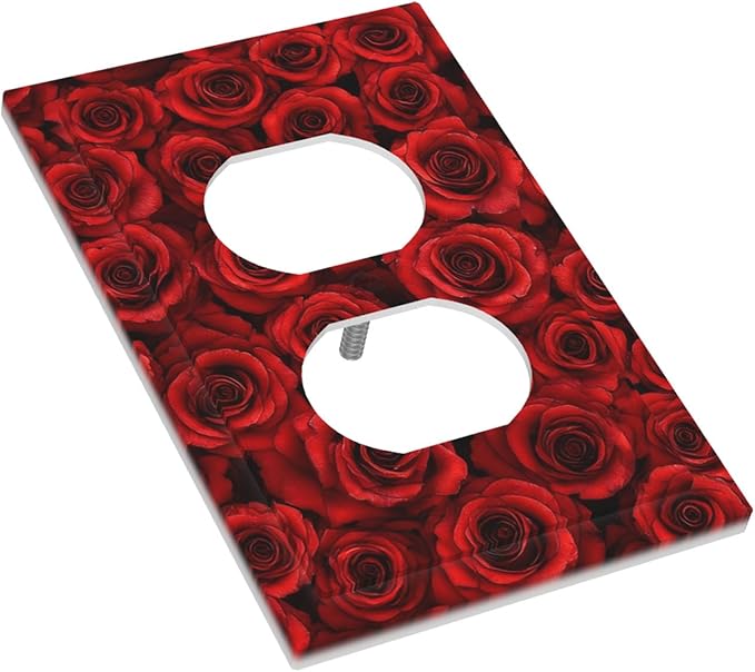 Lush Red Roses Duplex Wall Plate - 1-Gang Standard US Size Romantic Rose Bouquet Outlet Covers for Bedroom Powder Room Decor