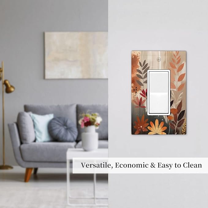 Boho Minimalist Vintage Wildflowers Plant Floral Art Watercolor Decorative Outlet Covers 1 Gang Single Rocker Wall Plates Gfci Faceplate Light Switch Cover Plate for Bedroom Living Room Decor