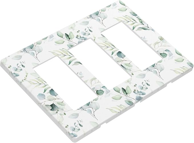 Green Eucalyptus Leaf 3 Gang Triple Rocker/Decorator Light Switch Wall Plate Cover Decorative Gfci Electrical Faceplate Switchplate Room Decorate