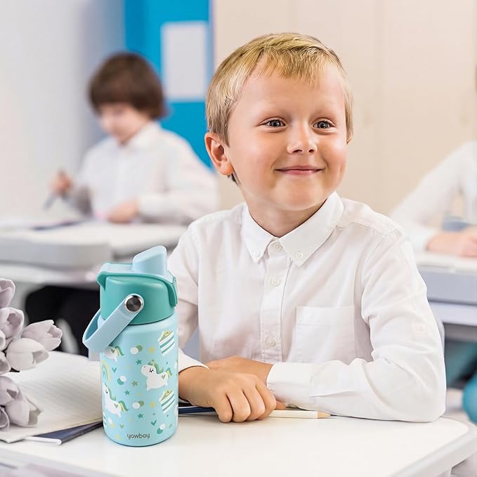 Kids Water Bottle for School 12 oz,Insulated Stainless Steel Water Bottle for Kids,Water Bottles for Toddler Girls Boys with Pop-Up Straw-Cap(Unicorn)