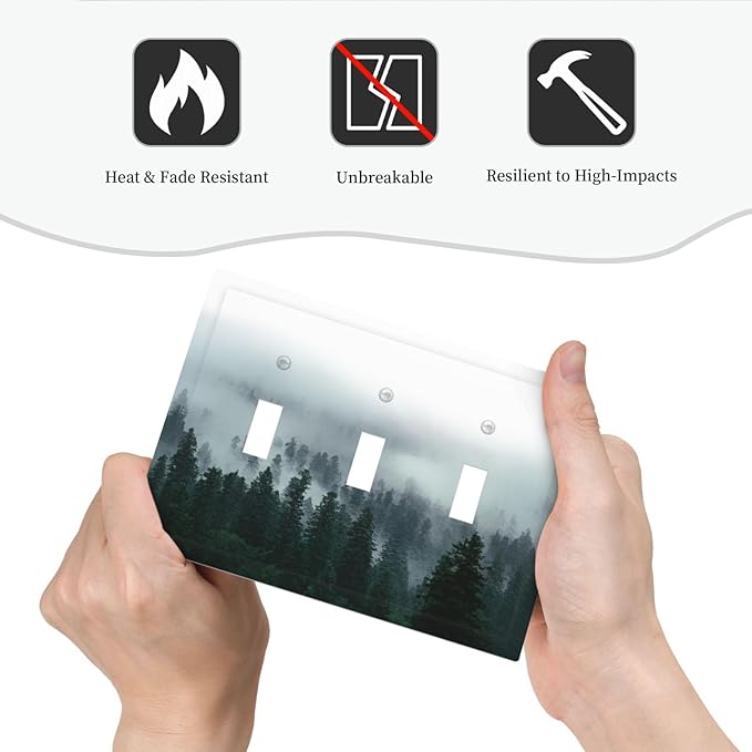 Forest Pine Forest Foggy Mountain Natural Scenery Decorative Switch Plates 3 Gang Wall Plate Triple Toggle Light Switch Cover Faceplate Electrical Wall Panels for Bed Room Living Room Decor