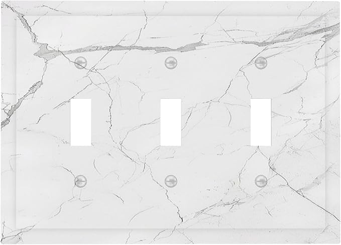 Decorative Switch Plates White Grey Abstract Modern Marble 3 Gang Wall Plate Triple Toggle Light Switch Cover Faceplate Electrical Wall Panels for Bathroom Kitchen Decor