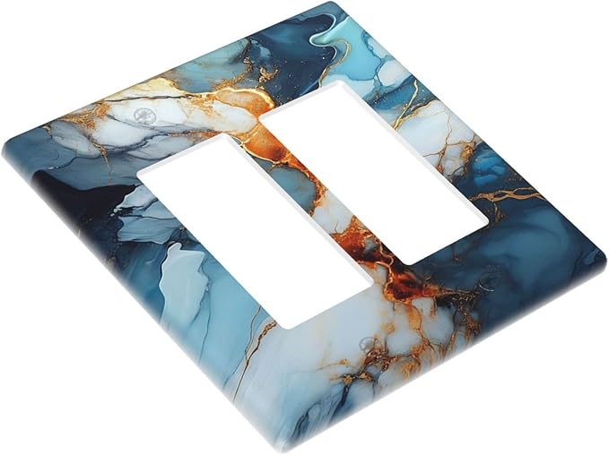 Light Switch Cover Plate Golden Abstract Luxury Marble 2 Gang Double Rocker Outlet Covers Decorative Switch plates Electrical Wall Plates GFCI Receptacle for Livingroom Bathroom Decor