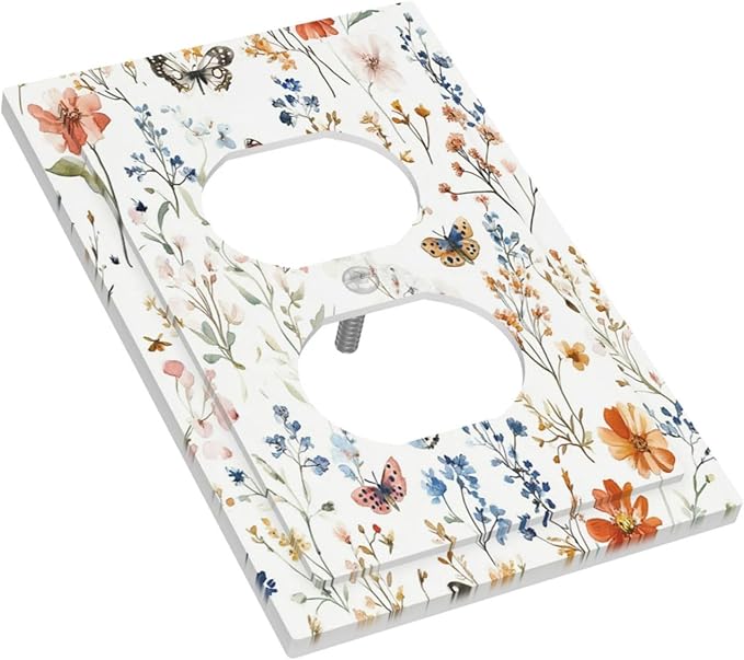 Outlet Covers Vintage Wildflowers Plants Floral 1 Gang Duplex Light Switch Cover Decorative Switch Plates Electrical Receptacle Faceplate Wall Plate For Bed Room Living Room Decor